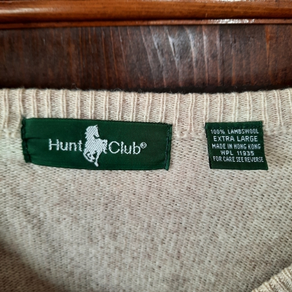 Vintage Hunt Club 100% Lambswool Light Tan V-neck Knit Grandpa Sweater Size XL - Picture 8 of 11